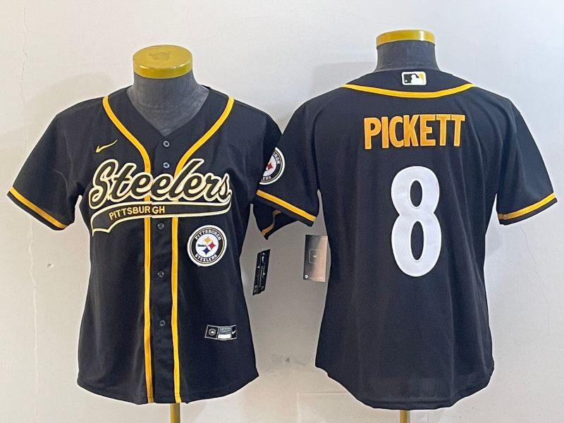 Women Pittsburgh Steelers #8 Pickett Black Joint Name 2024 Nike Limited NFL Jersey style 3